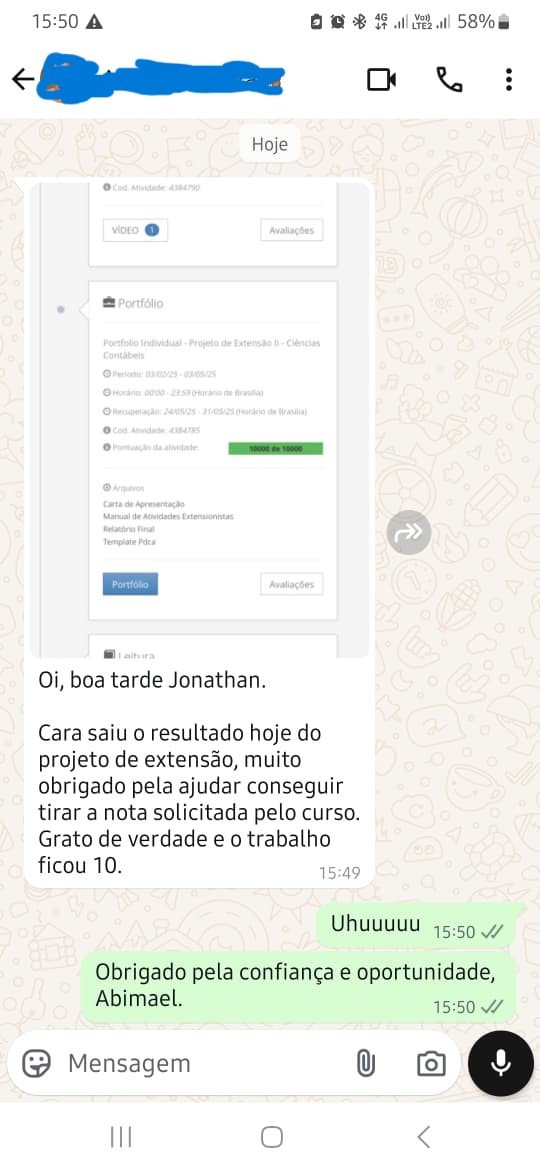 Feedback real de estudante sobre projeto de extensão
